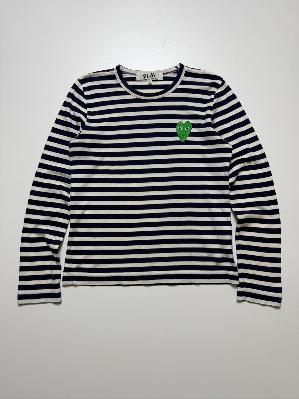 PLAY Comme Des Garcons Stripe Green Heart Long Sleeve T-Shirt Womens Small Blue